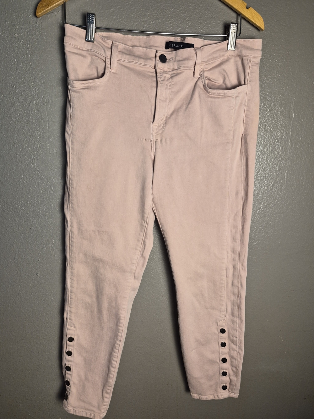 J Brand Blush Pink Mid Rise Cropped Pants with Branded Button